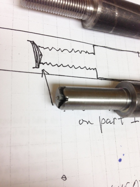 on this part the central burst or chevron was encountered at the threaded end of the part.